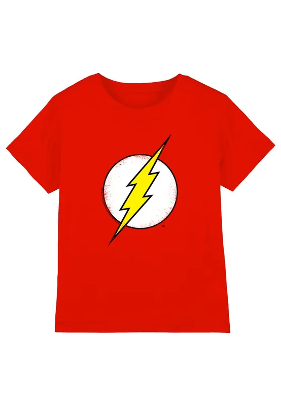 Distressed Flash Logo Cotton T-Shirt Red