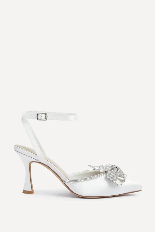 Angela Bridal Ivory Satin Bow Heels - Linzi