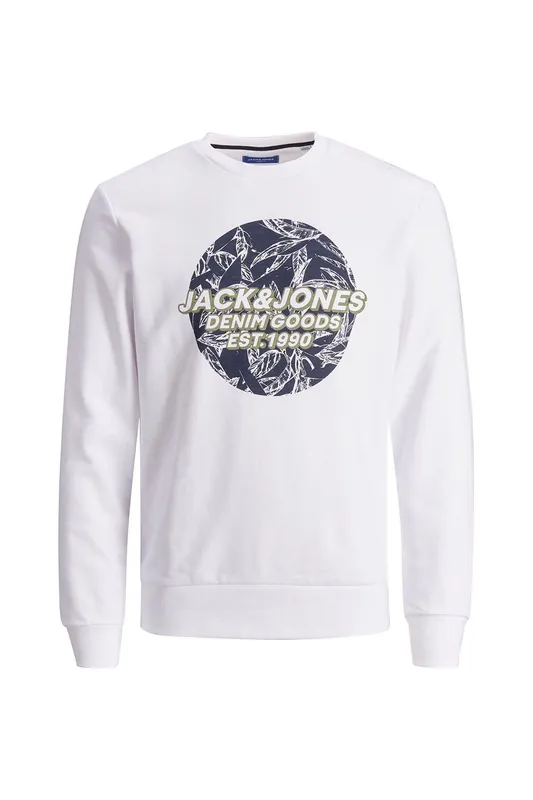 Men's Logo Printed Pullover Sweatshirt Crew Neck Long Sleeve, White - Jack & Jones