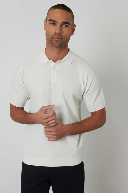Moss Stitch Knitted Polo - Threadbare