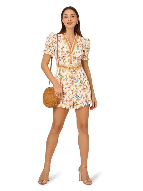 Puff Sleeve Romper - Adrianna Papell
