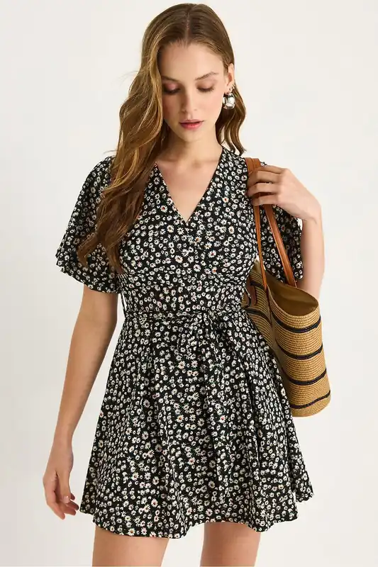 Floral V-Neck Midi Dress with Split