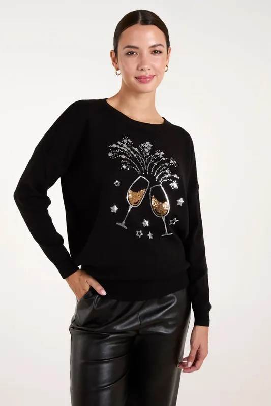 Champagne Glass Christmas Jumper - Blue Vanilla