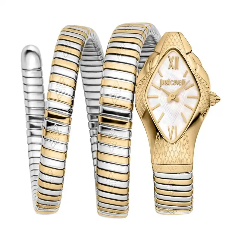 Snake White MOP Two Tone Silver & Gold Stainless Steel Watch - Just Cavalli