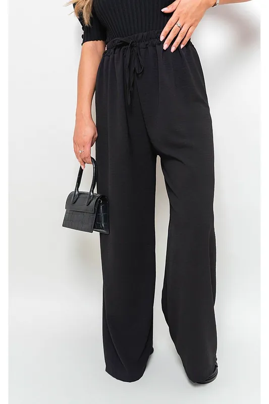 Mollie Drawstring Gathered Waist Wide Leg Trouser - IKRUSH