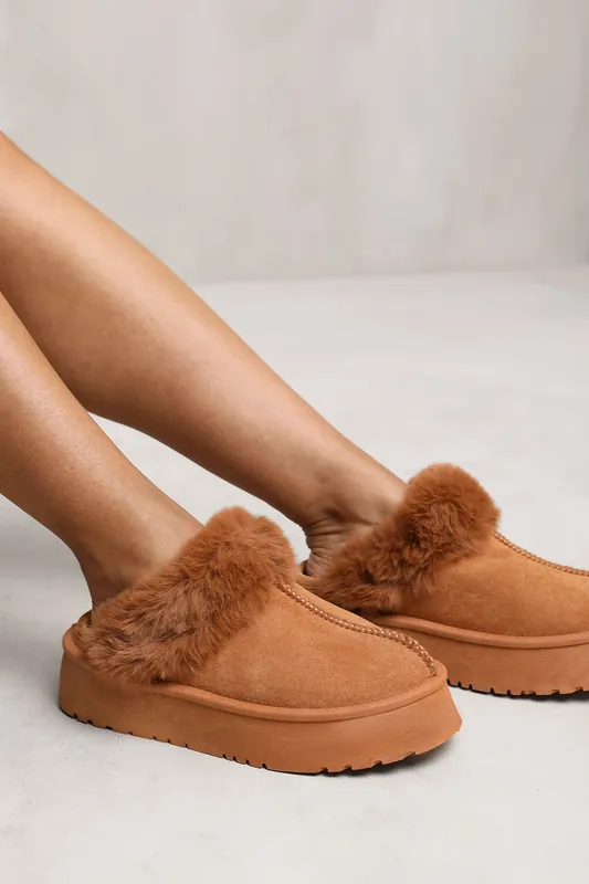 Lilah' Slide On Slipper With Faux Fur Lining - Where's That From