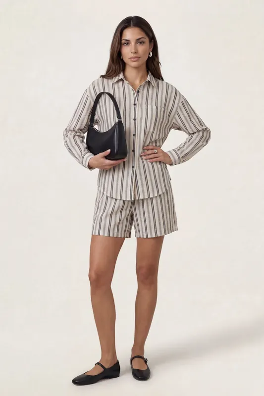 Stripe Bermuda Short Cream Pattern - Urban Bliss