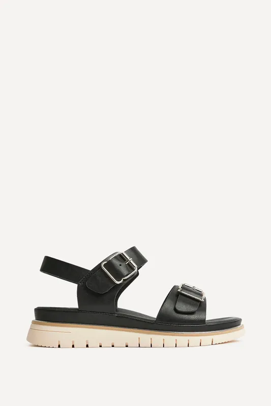 Karis Black Double Buckle Flat Sandals - Linzi