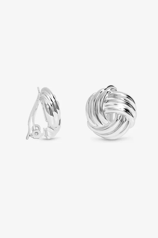 Silver Plated Knot Stud Clip Earrings - Jon Richard