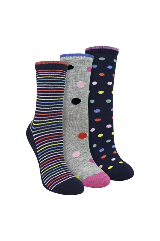 3 Pairs Ladies Spots Stripe Pattern Cotton Socks - Sock Snob