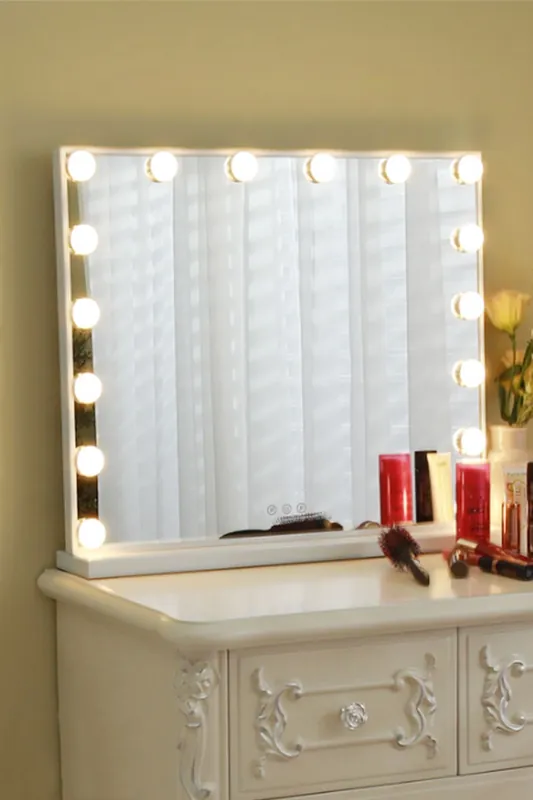 Metal Round Hollywood Vanity Mirror with LED Lights & Touch Screen Control,Tabletop Cosmetic Mirror For Home - Living and Home