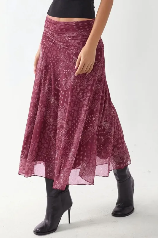 Patterned Midi Wrap Skirt with Ruffle Detail - Hiccup