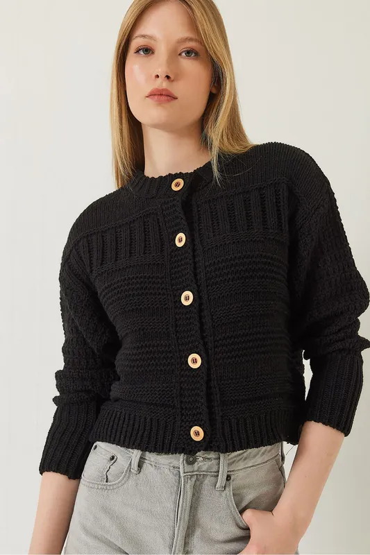 Buttoned Cardigan with Crew Neck - Bianco Lucci