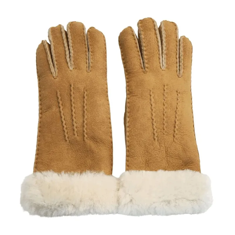 Winter Warm Leather Gloves Suede Thick Plush Shearling Cuff - TruClothing