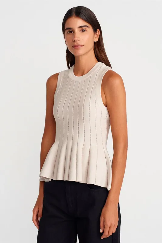 Ribbed Sleeveless Frill Blouse - Dilvin
