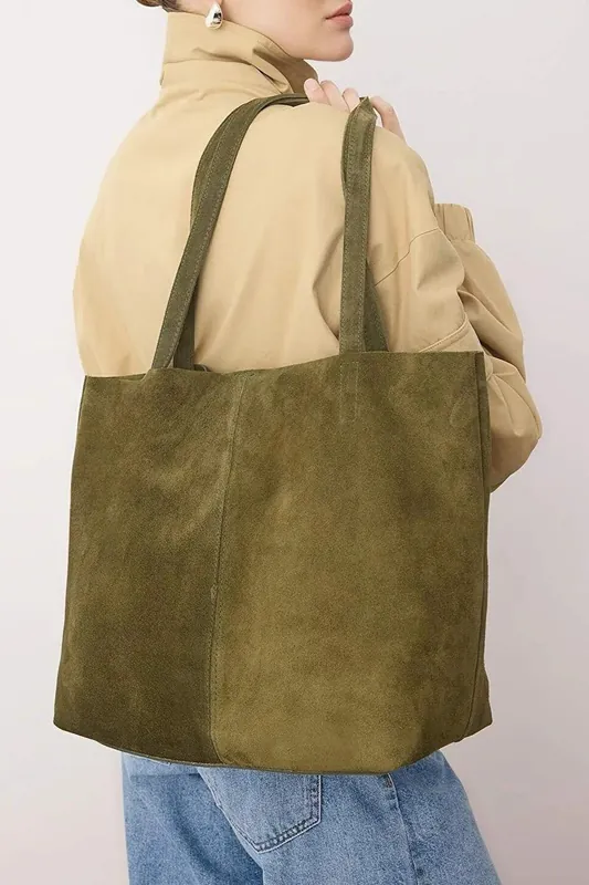 Women's Genuine Suede Oversized Shopper Tote Bag - WOVCOR