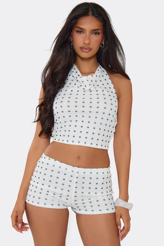 Sleeveless Halter Neck Polka Dot Top - EGO