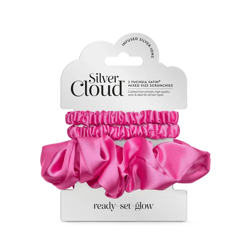 Silver Cloud Silver Ion Infused Mixed Satin Scrunchies - Fuchsia