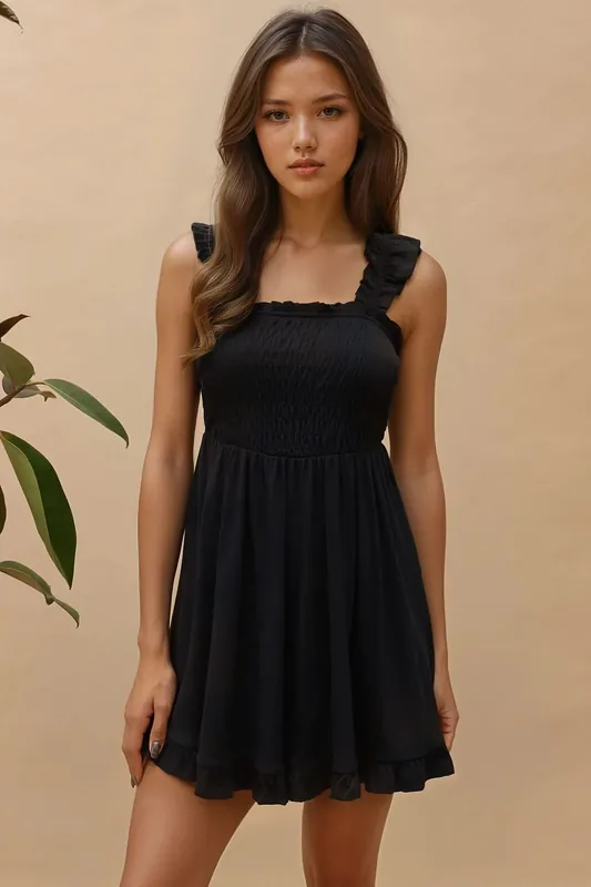Textured Mini Dress with Square Collar - Hiccup
