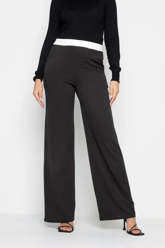 Tall Contrast Waistband Wide Leg Trousers - Long Tall Sally