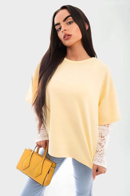 Jessie Oversized Long Sleeve Lace Detail Top - IKRUSH