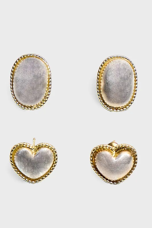 Two Pack of Oval and Heart Earrings in Gold and Pearl - Public Desire