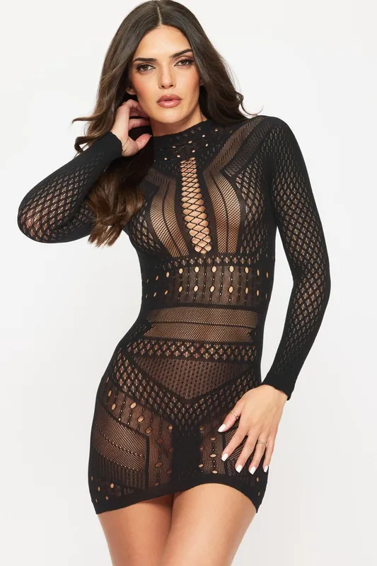 Janelle Lace Mini Fishnet Dress - Ann Summers