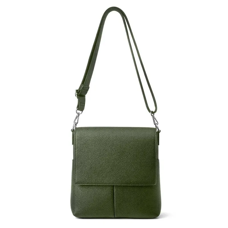 Double Front Pockets Pebbled Leather Flap Crossbody Bag - Kitise