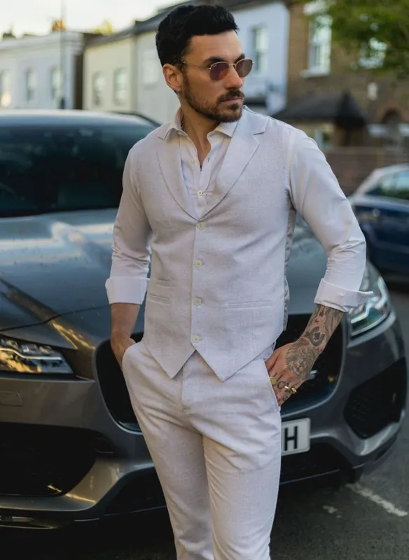 Men's Summer 2 Piece Suit Linen Formal Waistcoat Trousers - Infinity Leather