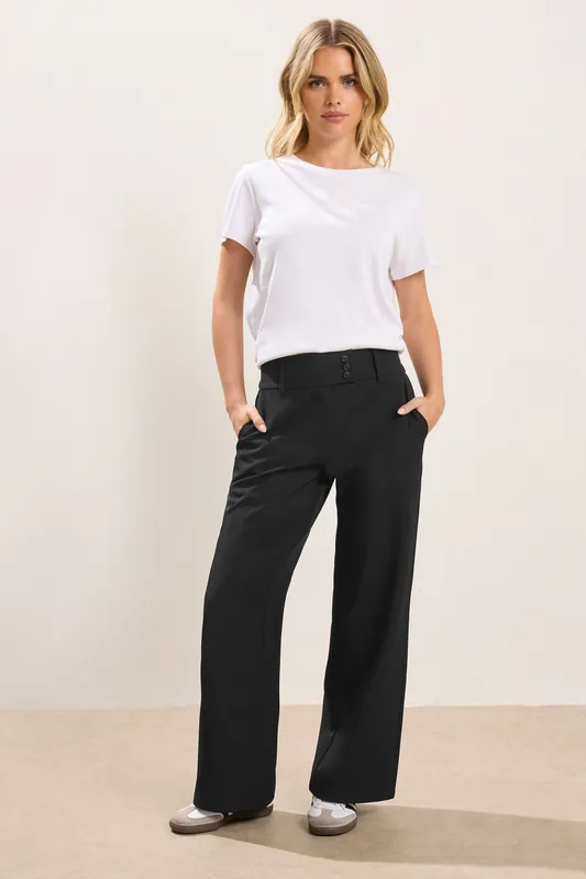 Petite Button Tab Detail Wide Leg Trousers - PixieGirl