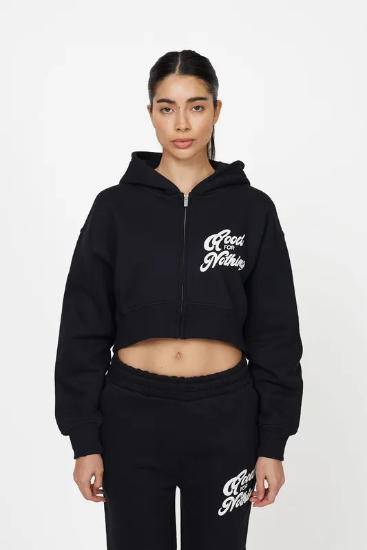 Cropped Zip Through Hoodie - Good For Nothing