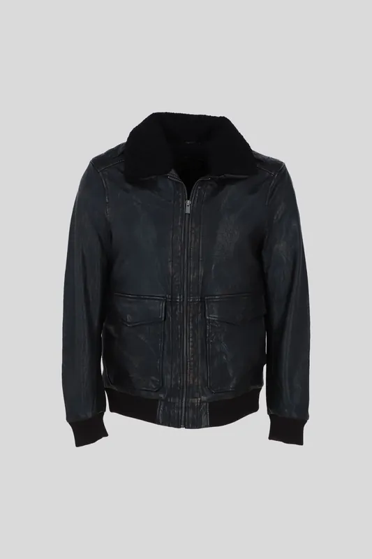 'Pilot' Genuine Leather Bomber Jacket with Removable Fur Collar - Ashwood Leather