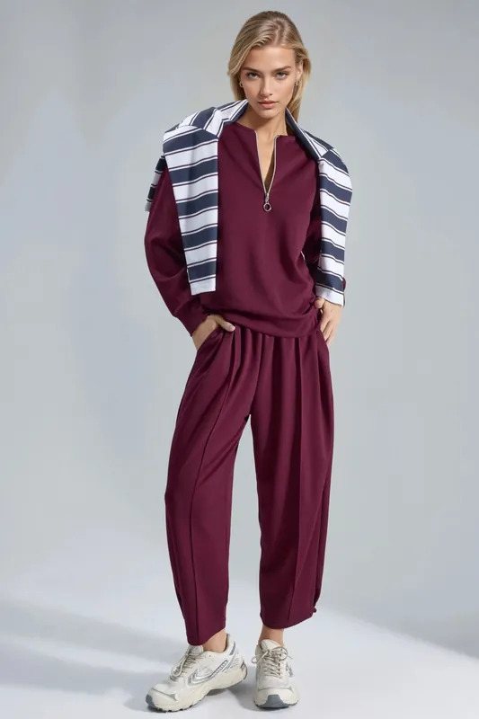 Modal Touch Zipper Collar Two-Piece Set