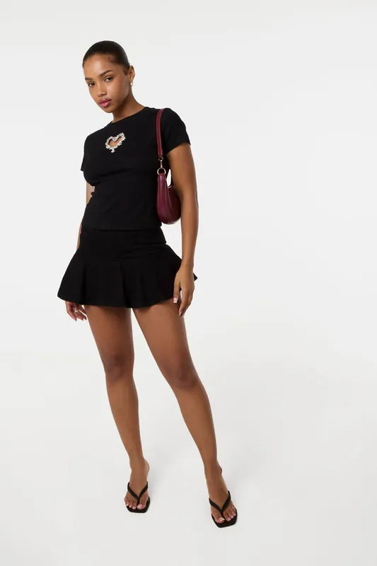 Black Embellished Cut Out Heart Top - Pink Vanilla