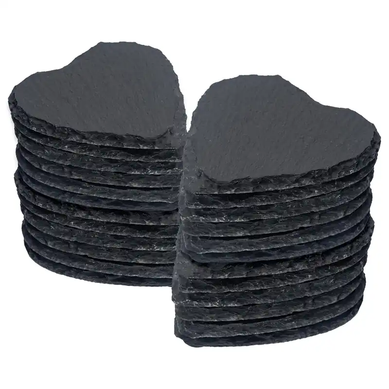 Heart Slate Coasters - 10cm - 24x Natural Black Stone Home Kitchen Drink Coffee Cup Glass Holder Table Mat Placemats