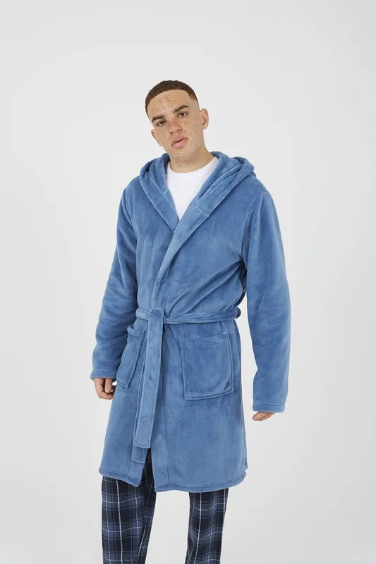 Hooded Dressing Gown with Tie Belt - Brave Soul