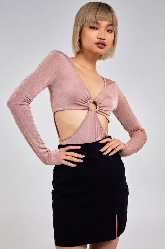 Pink Cut Out Slinky Bodysuit - Pink Vanilla