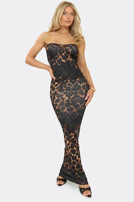 Leopard Print Mid Rise Maxi Skirt - EGO