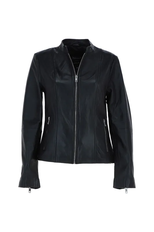 Kate' Real Leather Mandarin Collar Biker Jacket - Ashwood Leather