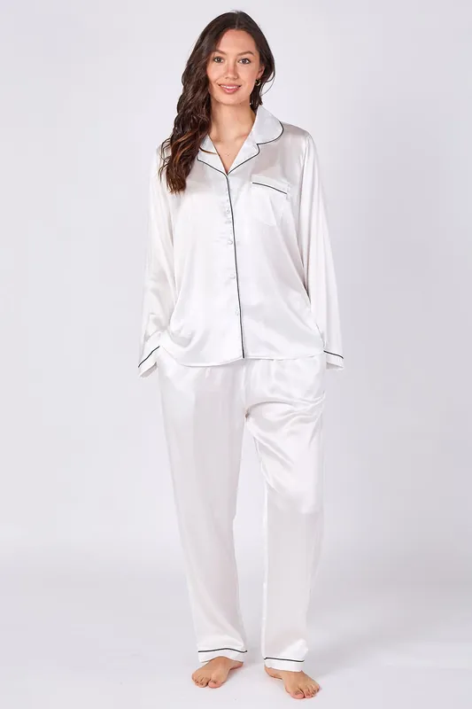 White Satin Pyjama Sleepwear Set - ELAINA FASHION