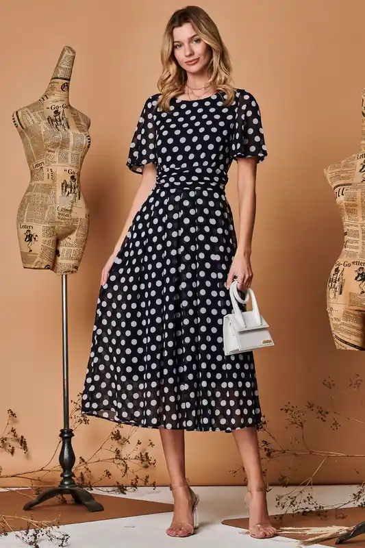 Spot Print Chiffon Maxi Dress - Jolie Moi