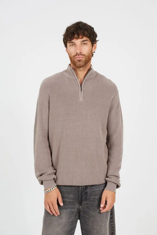 Cotton Zip Through Funnel Neck Knit Jumper - Brave Soul