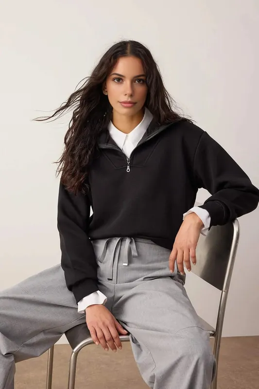 Stand Collar Half Zip Fleece Sweatshirt - WOVCOR