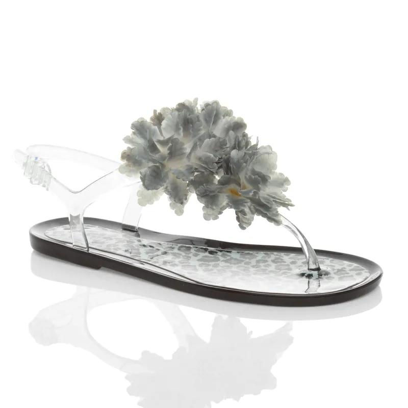 Flat Heel T-Bar Flower Transparent Sandals