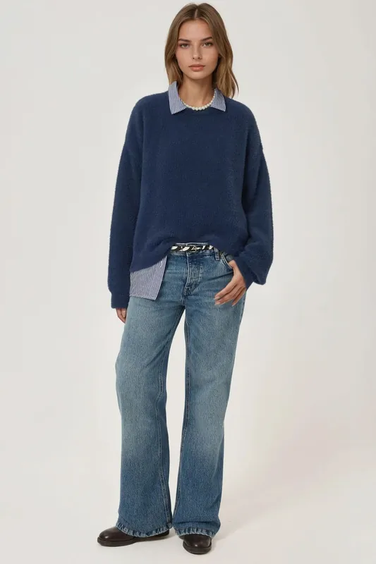 Bearded Crew Neck Ultra Soft Touch Knit Sweater - Hiccup