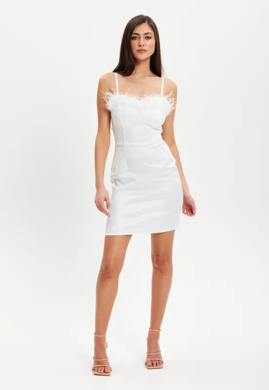 Fur Detail Fitted Bandeau Dress - Liquorish