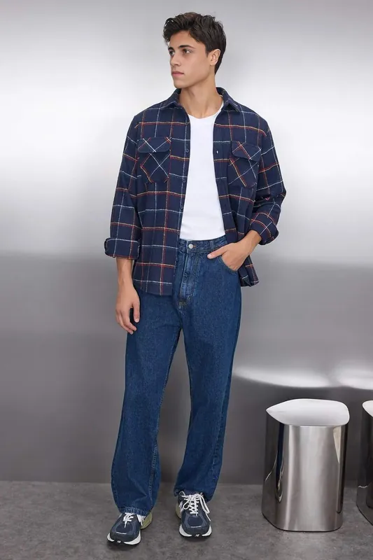 Men’s Checked Fleece Overshirt with Double Chest Pockets - WOVCOR