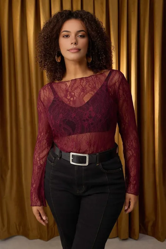 Sheer Lace Long Sleeve Top - WOVCOR