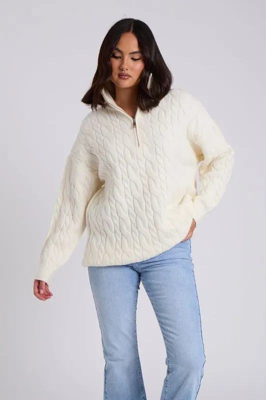 Cable Zip Neck Jumper - Urban Bliss