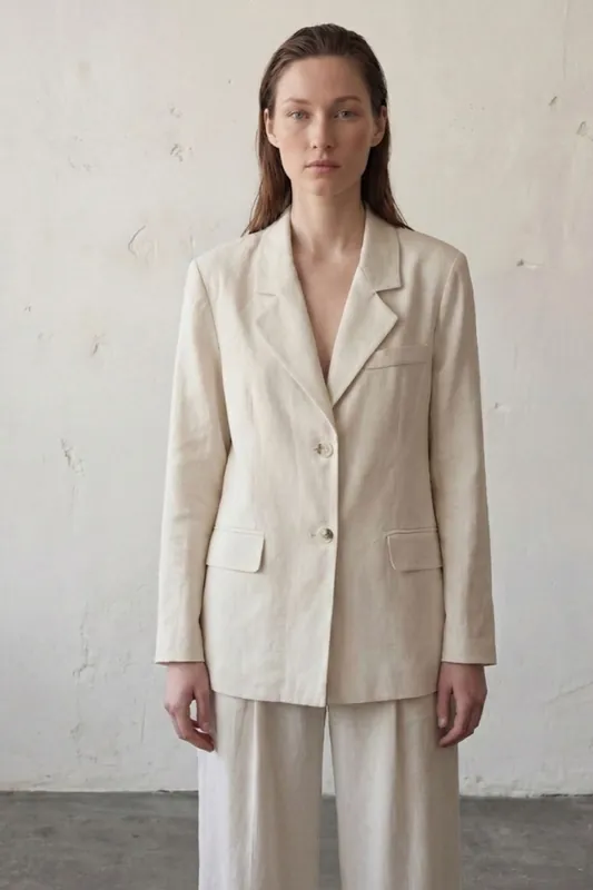 Cotton Linen Blazer with Button Closure - MyFashion
